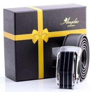 Men’s Black Ratchet Belt  Silver & Black Buckle Comfort Click fits 26”–52” waist